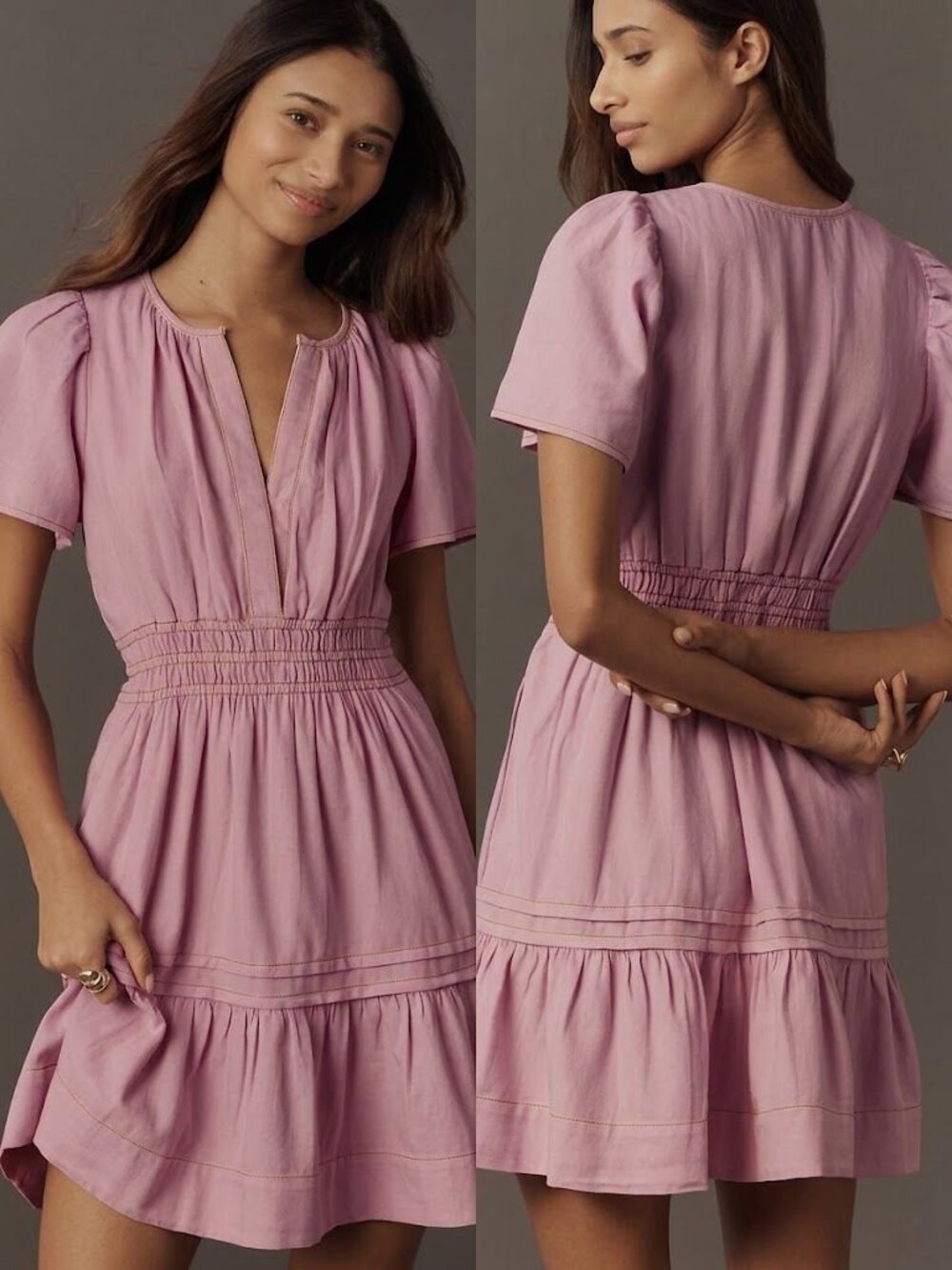 By Anthropologie Somerset 100% Cotton Denim Mini Dress Lilac Pink Size M Boho